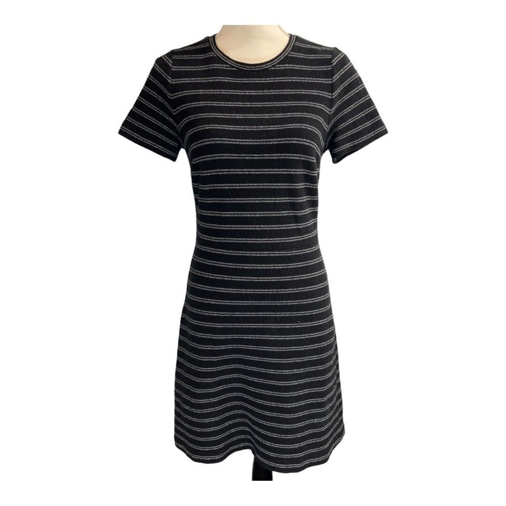 Madewell Womens 6 A Line Dress Black Striped Short Sleeve Cotton Blend Stretchy